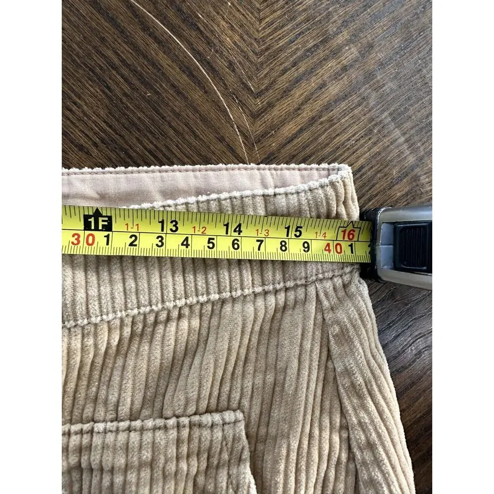 H&M Brown Corduroy A-Line Mini Skirt With Pockets Sz 12 Stretch High Waist